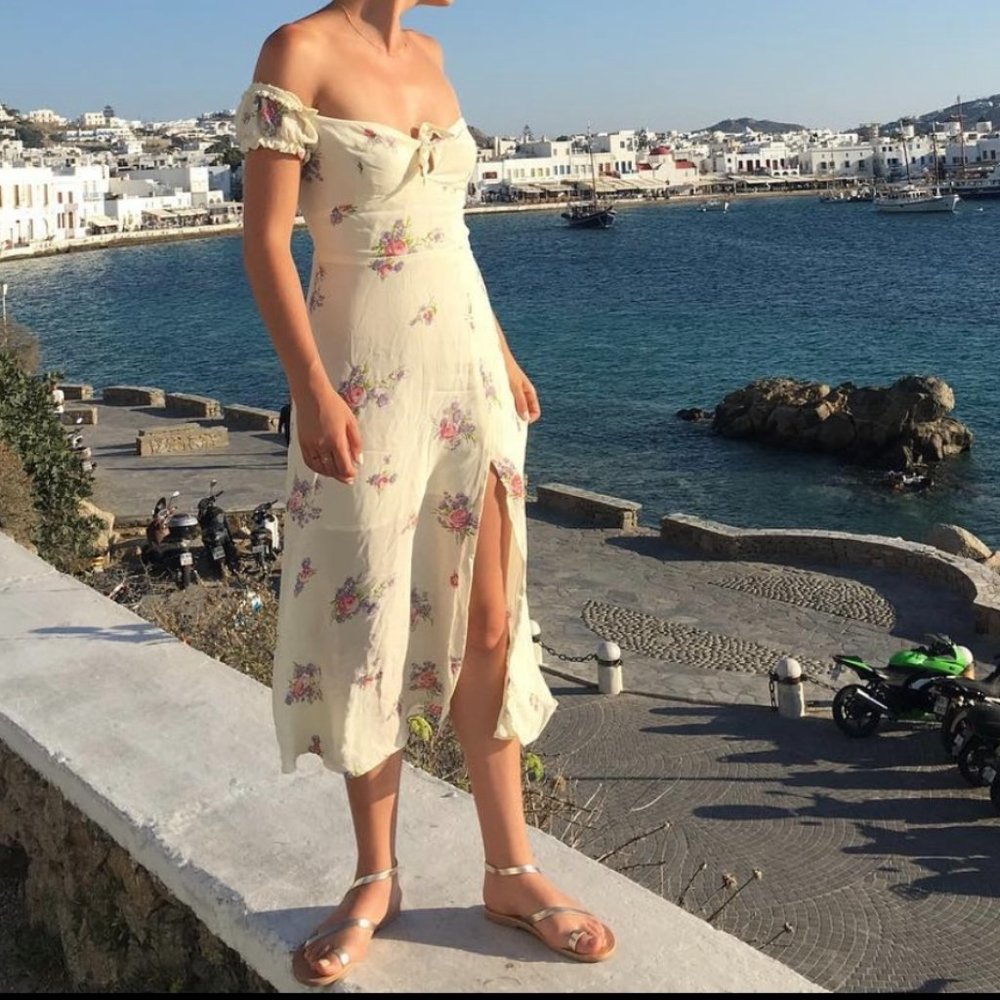 Reformation midi off the shoulder dress!